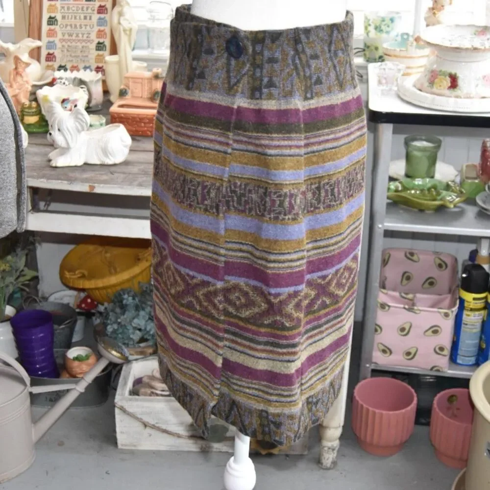 Vintage 90s Casual Corner Wool Mohair Southwestern Tapestry Skirt Size 10 (Med)